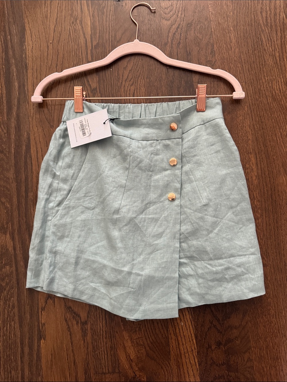 Karina Grimaldi Sage Green Linen Skort with Gold Buttons
